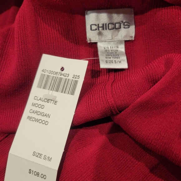 New Chicos S/M Red Slinky Knit Open Front Cardigan - Picture 4 of 5